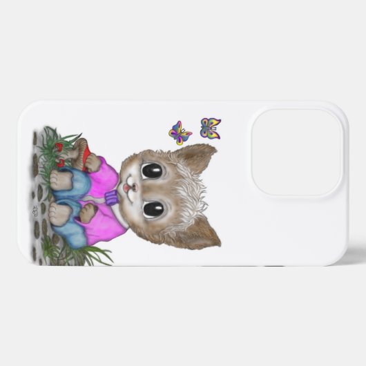 Schattigee kat en vlinder iPhone hoesje (Achterkant horizontaal)