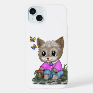 Schattigee kat en vlinder iPhone 15 plus case