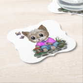 Schattigee kat en vlinder kartonnen onderzetters (Gekanteld)