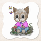 Schattigee kat en vlinder kartonnen onderzetters (Voorkant)