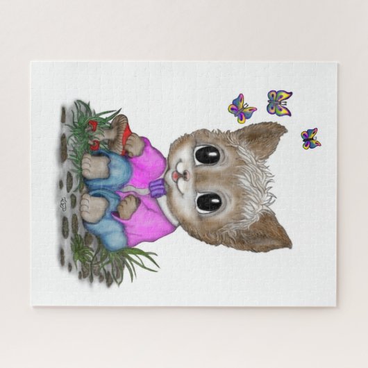 Schattigee kat en vlinder legpuzzel (Horizontaal)