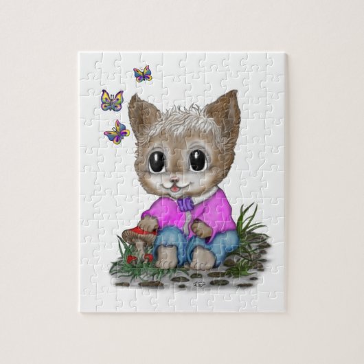 Schattigee kat en vlinder legpuzzel (Verticaal)