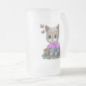 Schattigee kat en vlinder matglas bierpul (Voorkant rechts)