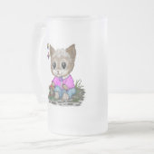 Schattigee kat en vlinder matglas bierpul (Voorkant links)