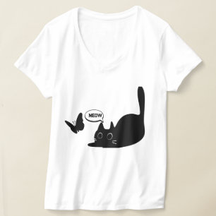 Schattigee kat en vlinder miauw t-shirt
