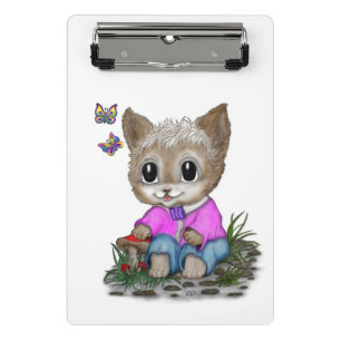 Schattigee kat en vlinder mini klembord