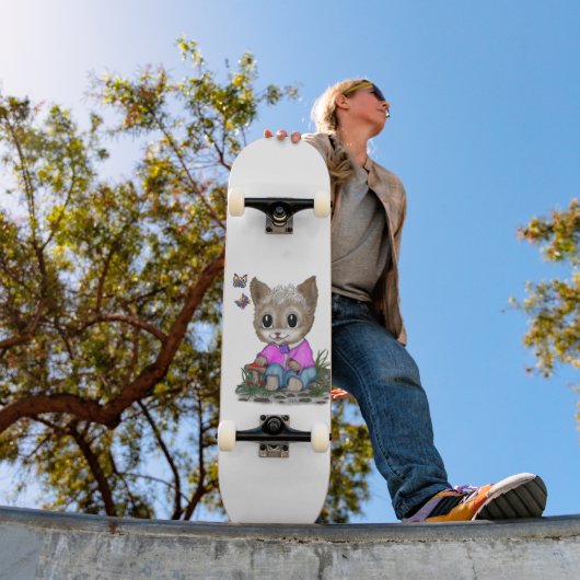 Schattigee kat en vlinder persoonlijk skateboard (Buiten 1)