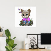 Schattigee kat en vlinder poster (Thuiskantoor)