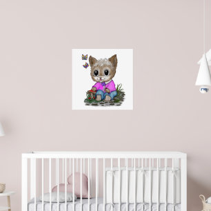 Schattigee kat en vlinder poster