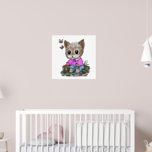 Schattigee kat en vlinder poster (Kinderkamer 2)