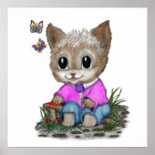 Schattigee kat en vlinder poster (Voorkant)