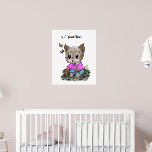Schattigee kat en vlinder poster (Kinderkamer 2)
