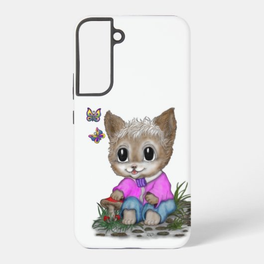 Schattigee kat en vlinder samsung galaxy hoesje (Achterkant)