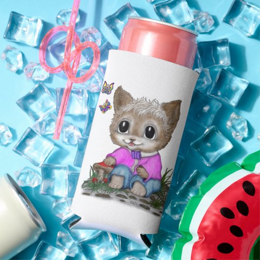 Schattigee kat en vlinder seltzer blikjeskoeler (Insitu Zomer)