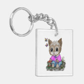 Schattigee kat en vlinder sleutelhanger (Voorkant Links)