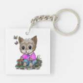 Schattigee kat en vlinder sleutelhanger (Achterkant)