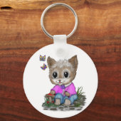 Schattigee kat en vlinder sleutelhanger (Achterkant)