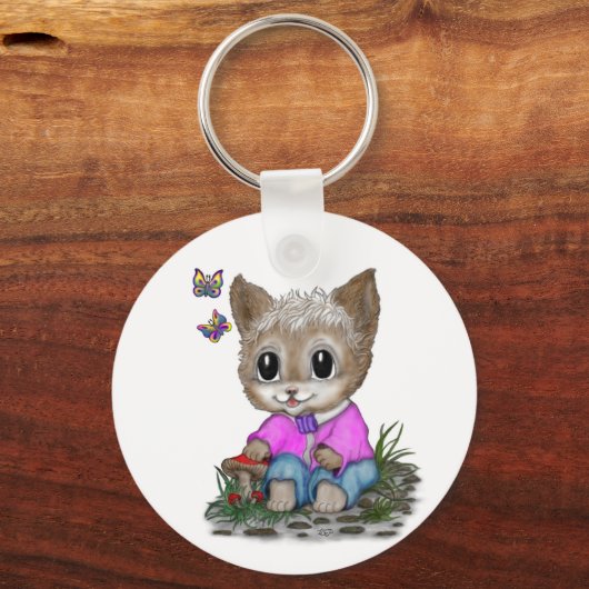 Schattigee kat en vlinder sleutelhanger (Achterkant)