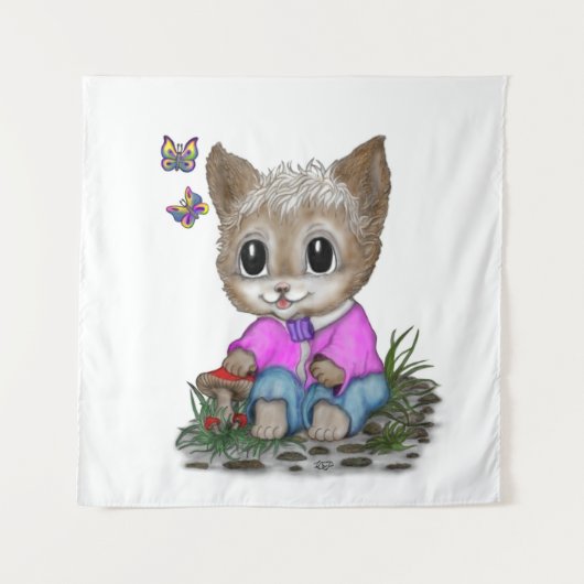 Schattigee kat en vlinder wandkleed (Voorkant)