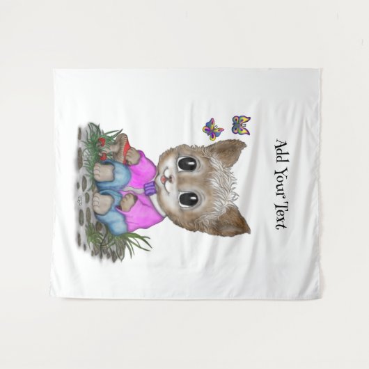 Schattigee kat en vlinder wandkleed (Voorkant (horizontaal))