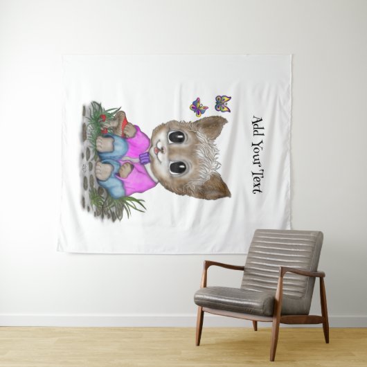 Schattigee kat en vlinder wandkleed (In Situ (horizontaal))