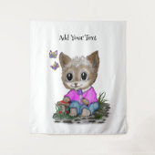 Schattigee kat en vlinder wandkleed (Voorkant)