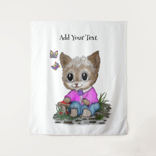 Schattigee kat en vlinder wandkleed (Voorkant)