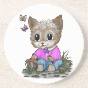 Schattigee kat en vlinder zandsteen onderzetter