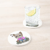 Schattigee kat en vlinder zandsteen onderzetter (Zijkant)