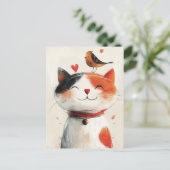 Schattigee Kat en Vogelvrienden Briefkaart (Staand voorkant)