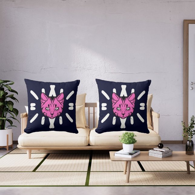 Schattigee kat en witte streep op moderne diepe ma kussen (Creator heeft geüpload)