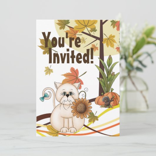 Schattigee kat en zonnebloem herfstverjaardagsfees kaart (Staand voorkant)