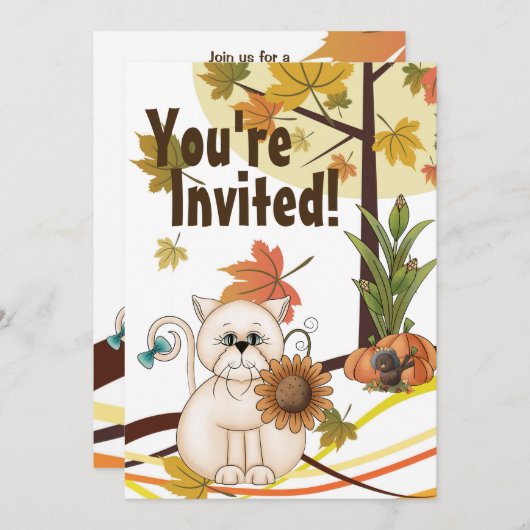 Schattigee kat en zonnebloem herfstverjaardagsfees kaart (Voorkant / Achterkant)