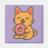 Schattigee Kat Eten Donut – Grappige keuken Magnee Magneet (Voorkant)