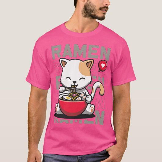 Schattigee Kat Eten Ramen Noodles Kawaii Kittie Ea T-shirt (Voorkant)