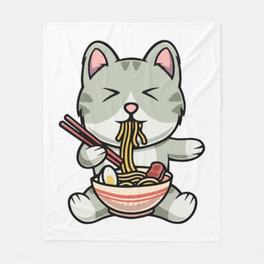 Schattigee kat eten soba noedels cartoon icoon ill fleece deken (Voorkant)