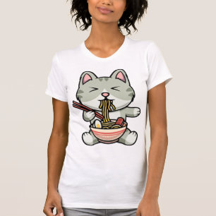 Schattigee kat eten soba noedels cartoon icoon ill t-shirt