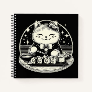 Schattigee kat eten sushi japans kawaii notitieboek
