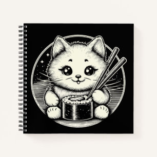 Schattigee kat eten sushi japans kawaii notitieboek