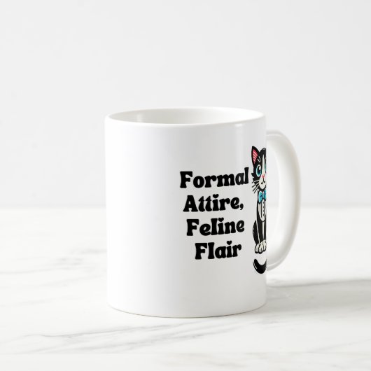 Schattigee kat "formele kleding, Feline Flair" Koffiemok (Voorkant rechts)