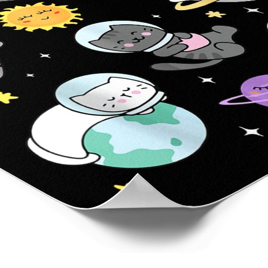 Schattigee Kat Funny Space Astronaut Planet Cat Vr Poster (Hoek)