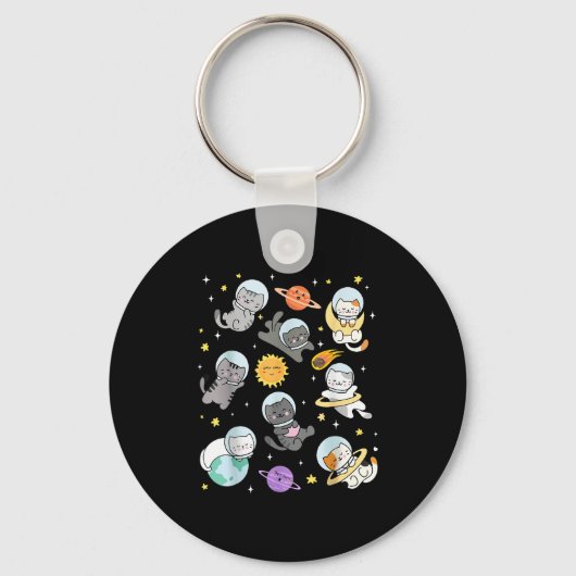Schattigee Kat Funny Space Astronaut Planet Cat Vr Sleutelhanger (Voorkant)