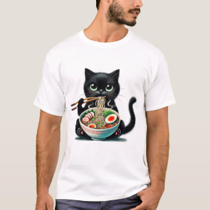 Schattigee kat geniet van het eten van ramen t-shirt