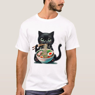 Schattigee kat geniet van het eten van ramen t-shirt