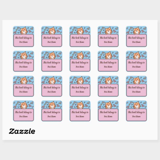 Schattigee kat gepersonaliseerde bookplate Sticker (Vel)