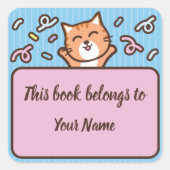 Schattigee kat gepersonaliseerde bookplate Sticker (Voorkant)
