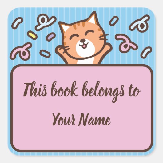 Schattigee kat gepersonaliseerde bookplate Sticker (Voorkant)