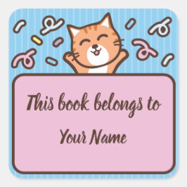 Schattigee kat gepersonaliseerde bookplate Sticker