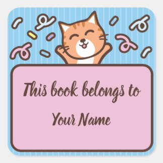 Schattigee kat gepersonaliseerde bookplate Sticker