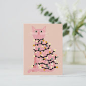 Schattigee kat gewikkeld in kerstverlichting Grapp Briefkaart (Staand voorkant)